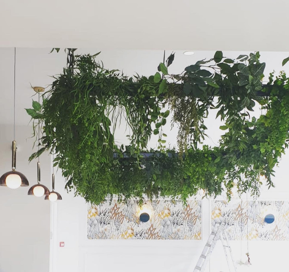 Ceiling Feature with Faux Trailing Plants Artificial Green