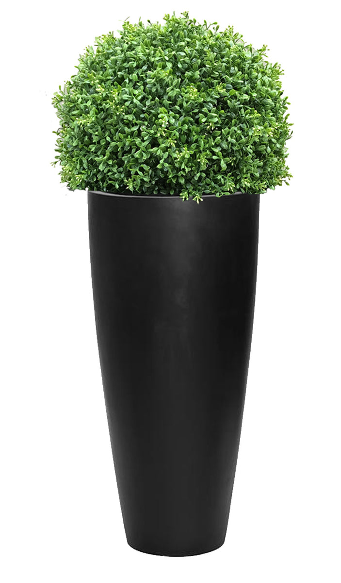 Deluxe Artificial Boxwood Topiary Ball In Tall Tapered Round Planter