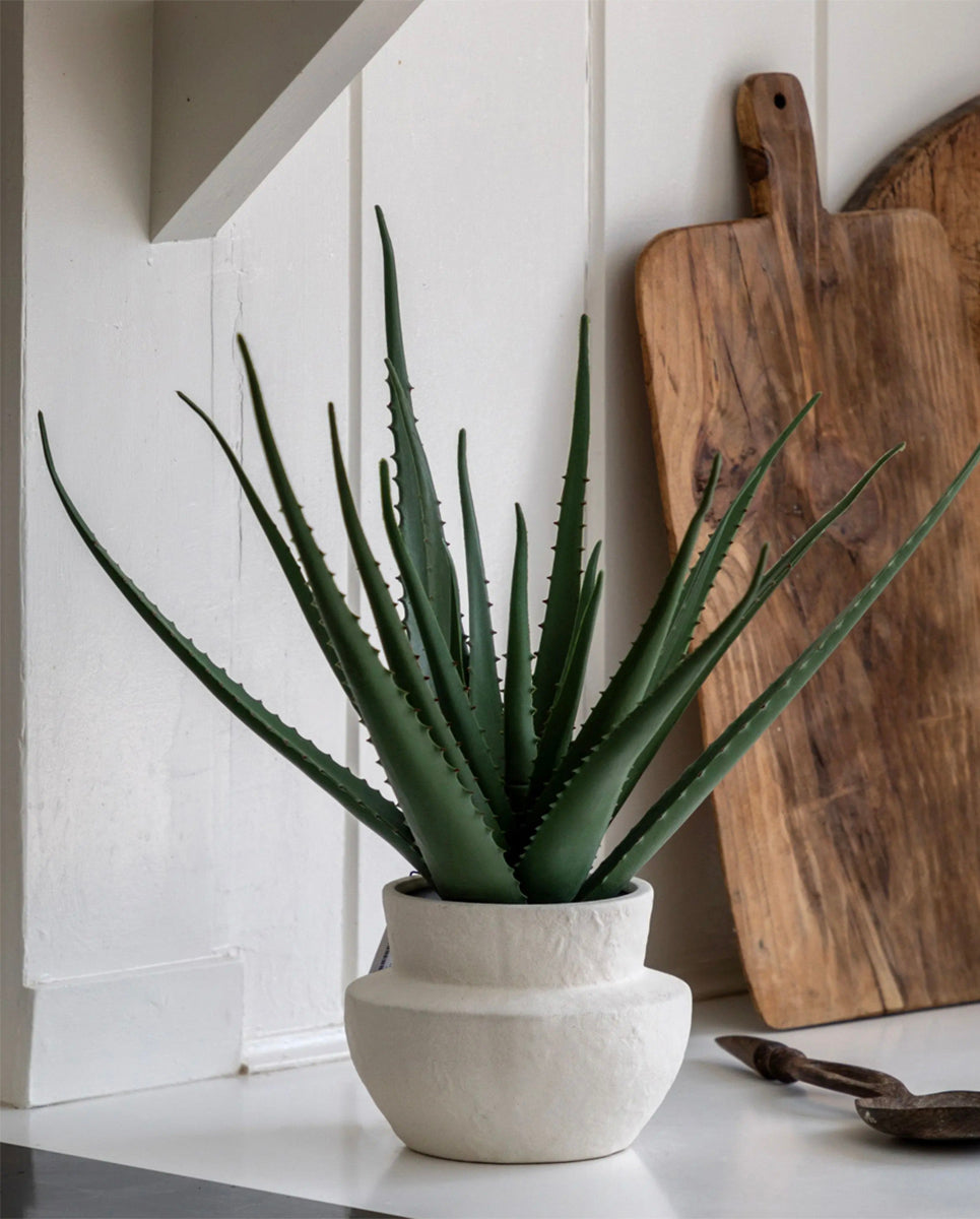 Aloe in neutral ceramic pot, realistic artificial plant