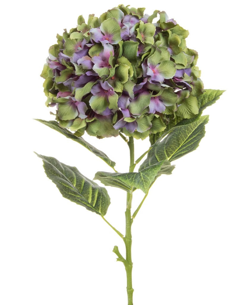 Large Artificial Antique Hydrangea Flowers, realistic green and purple 