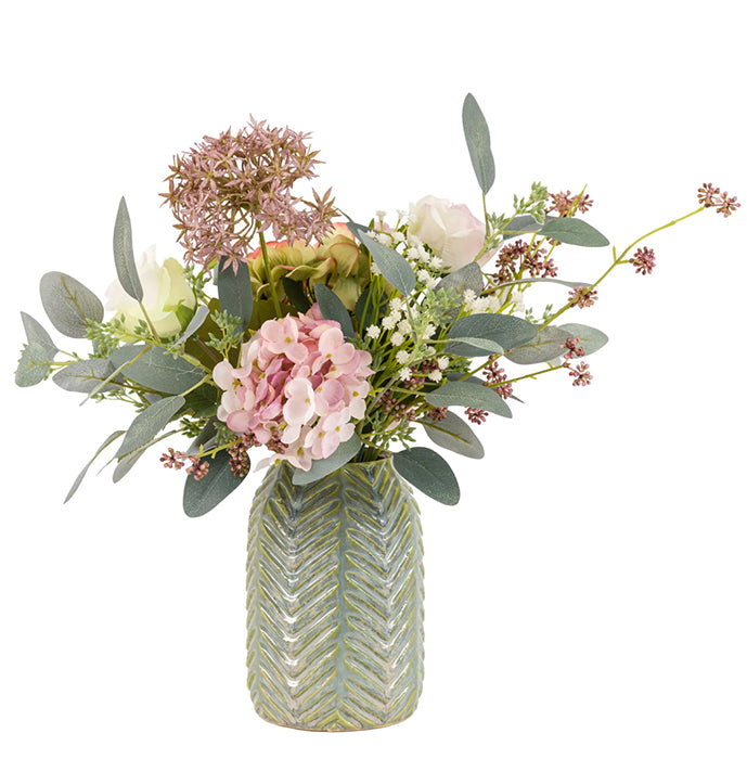Hydrangea Artificial Flower Arrangement in Green Vase – Artificial Green