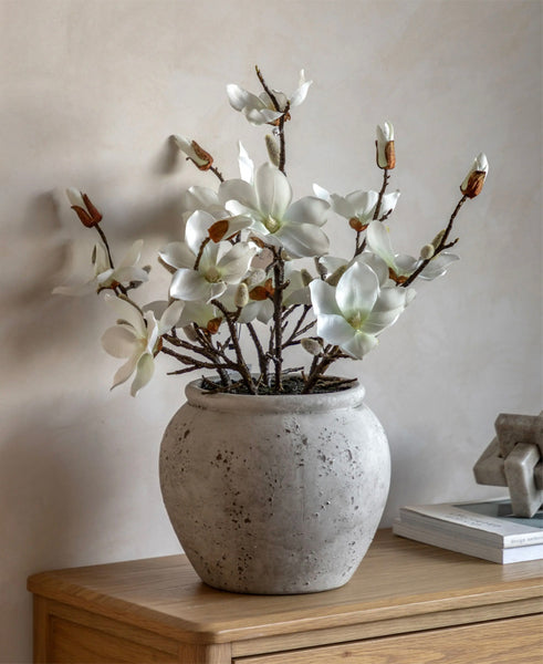 Magnolia Artificial  Flowers in Rustic Pot