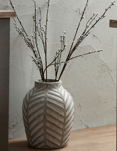 Chevron design stone effect rustic ceramic vase