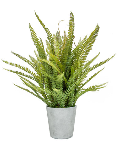 Realistic artificial fern plant in grey pot