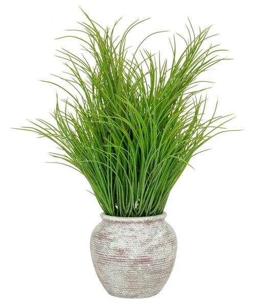 Large faux potted grasses in a rustic distressed vintage, rustic farmhouse style pot by Artificial Green