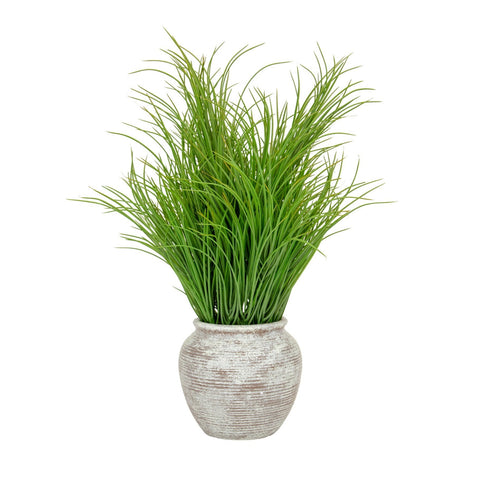 Large faux potted grasses in a rustic distressed vintage style pot by Artificial Green