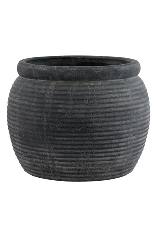 Grey Ridged Rustic Plant Pot