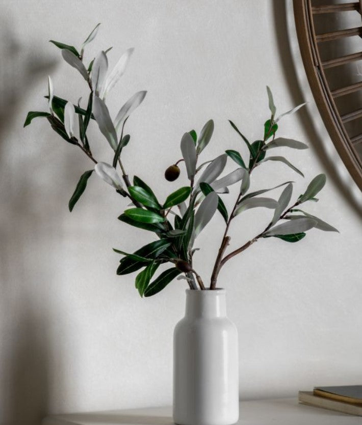 Olive Stems in White Vase
