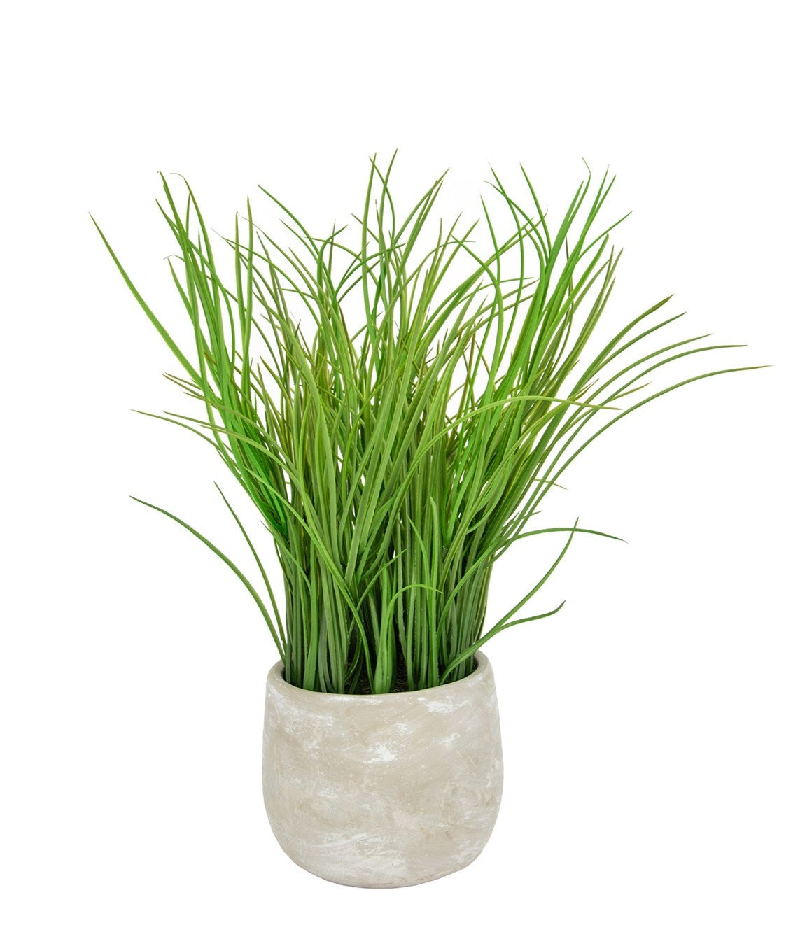 Artificial potted grass plant in grey pot