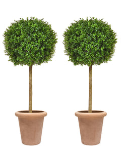 Set of 2 Artificial Topiary Trees in Terracotta Style Planters
