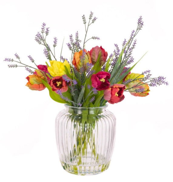 Timeless Tulips and Lavender In Glass Vase 36cm