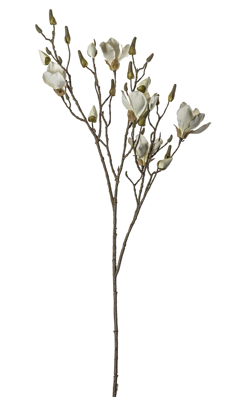 Large Luxury Faux White Magnolia Stem 119cm Box of 3 Artificial Green