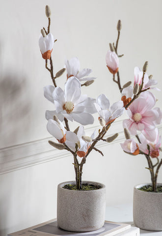 Artificial white mini magnolia tree in pot 