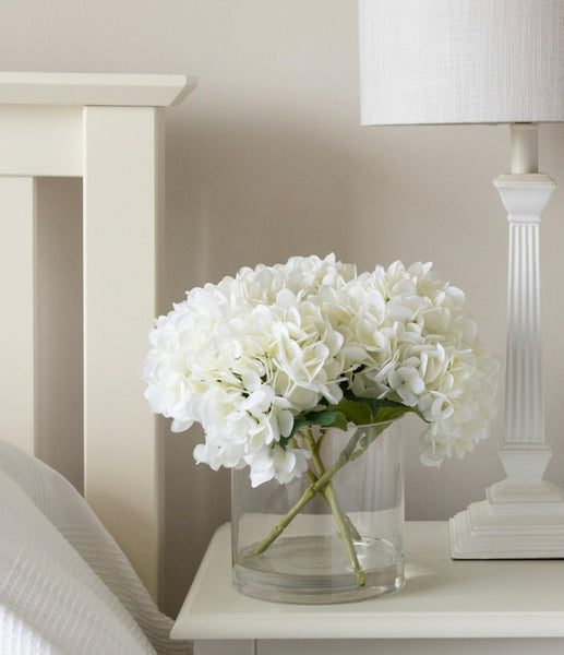 White hydrangeas artificial flower arrangement in vase