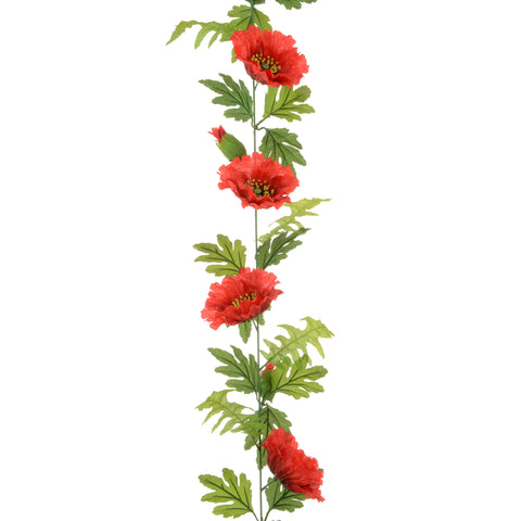 Faux Red Poppy Garland 180cm