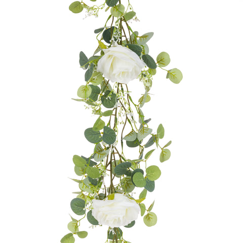 Rose and Eucalyptus Garland Faux - Artificial Green