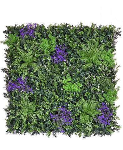 Artificial Green Wall Panels with Purple Flowers 1m x 1m