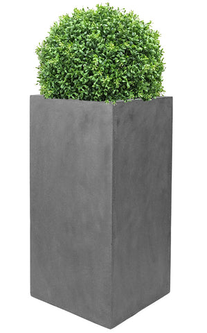 Artificial deluxe boxwood ball in tall grey square planter