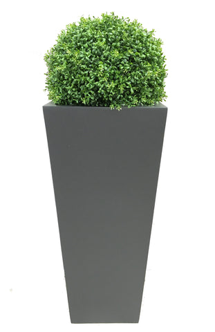 Deluxe artificial boxwood ball in tall grey planter