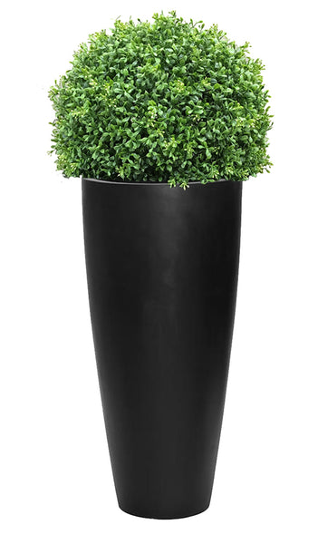Outdoor Artificial Boxwood Topiary Balls In Tall Tapered Round Planters