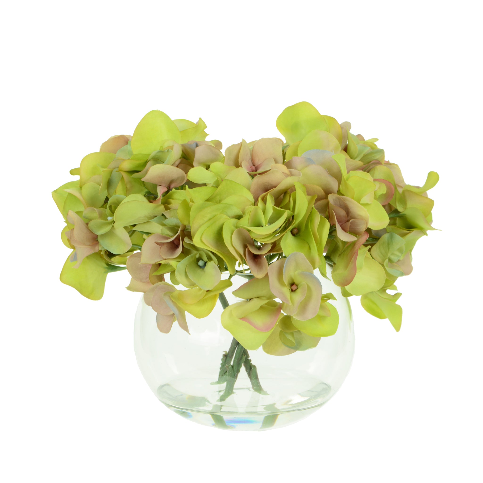 Hydrangeas In Globe Vase - Artificial Green