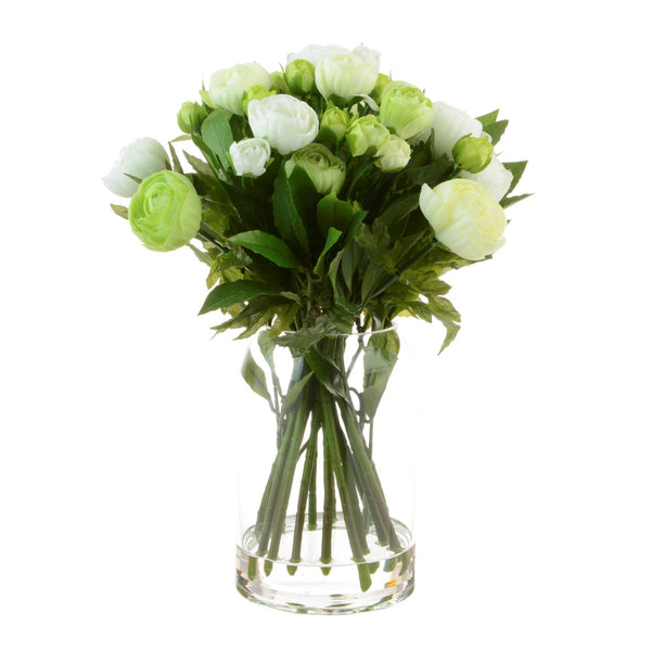 Ranunculi Bouquet In Glass Vase - Artificial Green