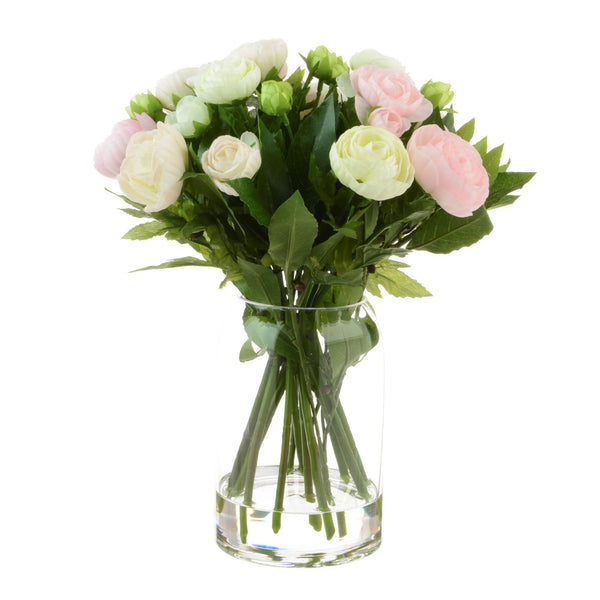 Ranunculi Bouquet In Glass Vase - Artificial Green