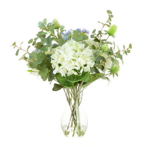 Elegant White Faux Hydrangea Flower Arrangement in Vase