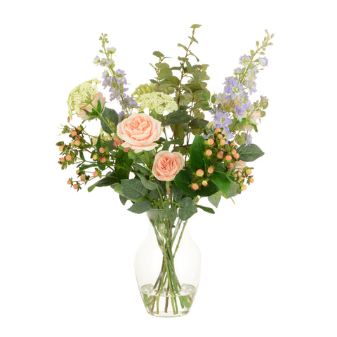 Deluxe Rose & Larkspur Bouquet - Artificial Green