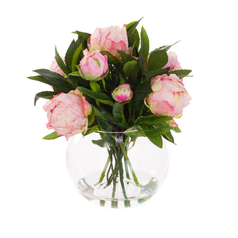 Timeless peonies In Glass Vase pink - Artificial Green