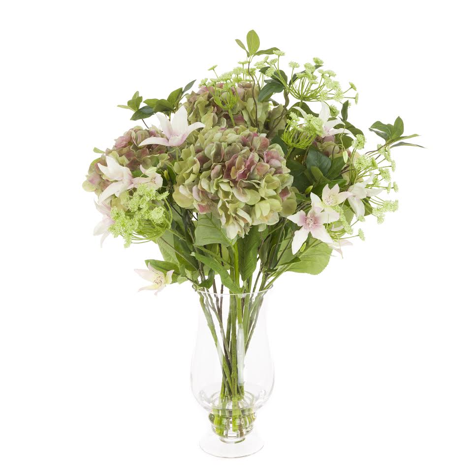 Hydrangea & Clematis Artificial Flower Arrangement in Vase