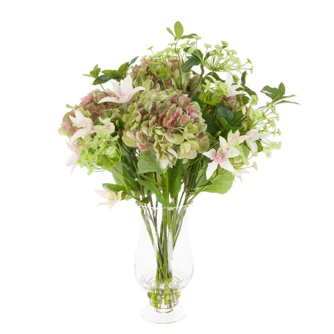 Hydrangea & Clematis Artificial Flower Arrangement in Vase
