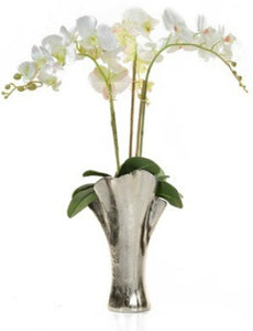 Artificial White Orchid Arrangement In Tall Silver Vase