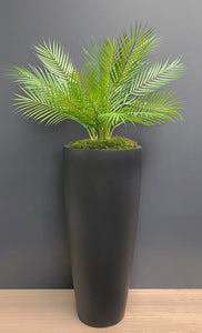 Palm In Natural Black Fibre-stone Planter 145cm - Artificial Green