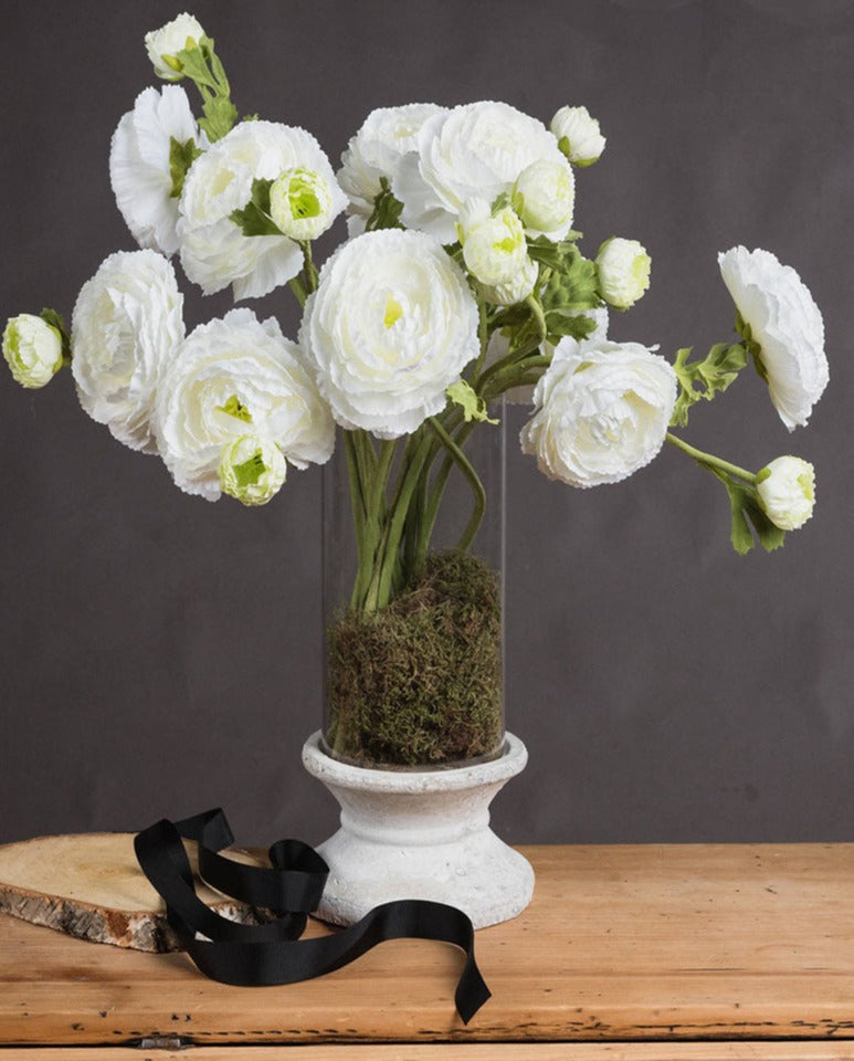 Faux White Ranunculus Flowers from Artificial Green