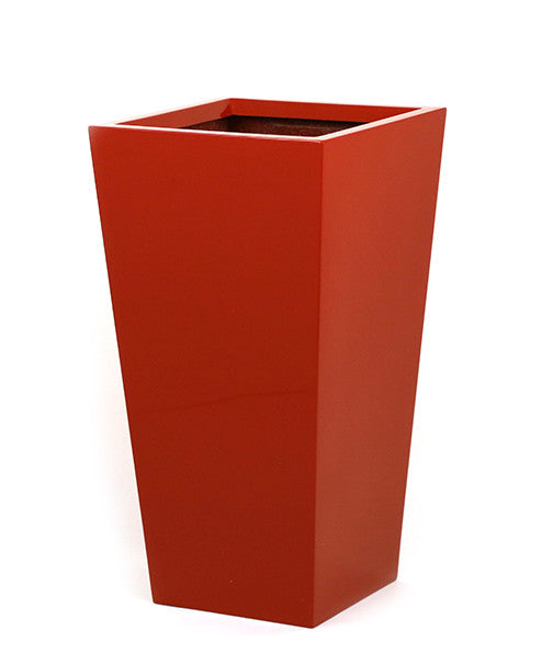 Tall red planters. Large tapered square planter in bright red.