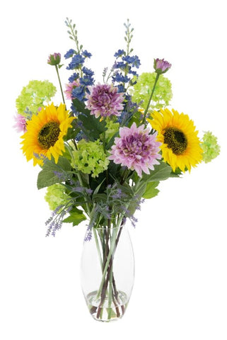 Luxury Faux flower arrangement summer floral vase with sunflowers