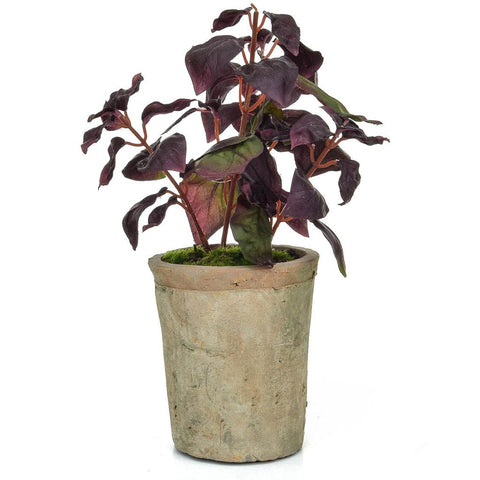 Faux Burgundy Potted Basil - Artificial Green