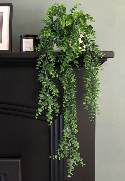 Faux trailing mini leaf Eucalyptus Plant. Shelf hanging plants from Artificial Green