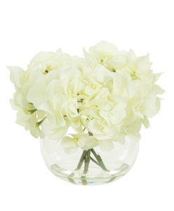 White Hydrangeas In Globe Vase 20cm