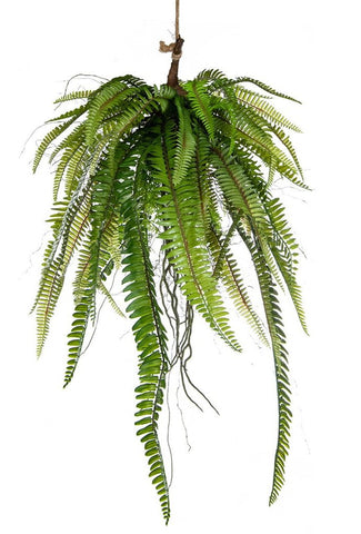 Artificial hanging plant Faux fern on hanging moss ball 60cm - Artificial Green