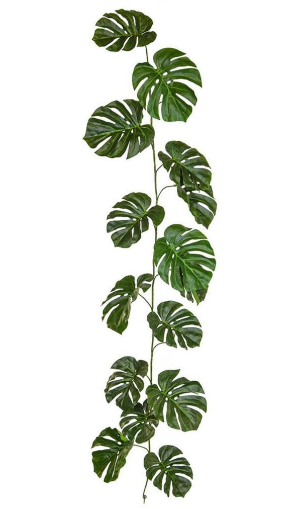 Tropical Monstera Garland 180cm - Fire Retardant -- Artificial Green