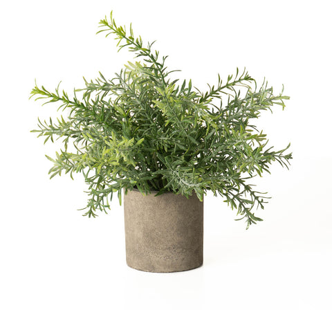 Faux Rosemary Plant In Stone Pot - Artificial Green