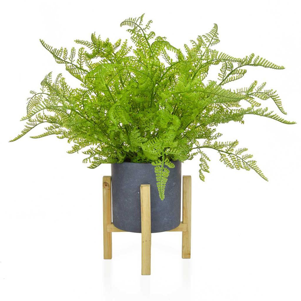 Faux Feather Fern On Plant Stand - Artificial Green