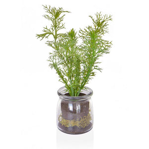 Faux Rosemary In Glass Jar - Artificial Green