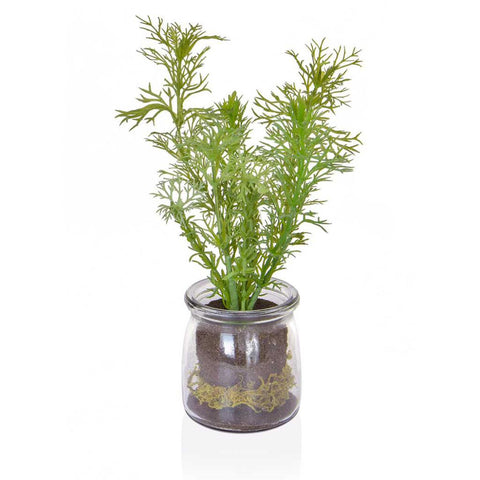 Faux Rosemary In Glass Jar - Artificial Green