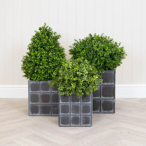 Distressed Square Planter - Artificial Green