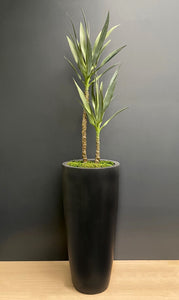 Faux Yucca Arrangement In Natural Black Fibre-stone Planter - Artificial Green