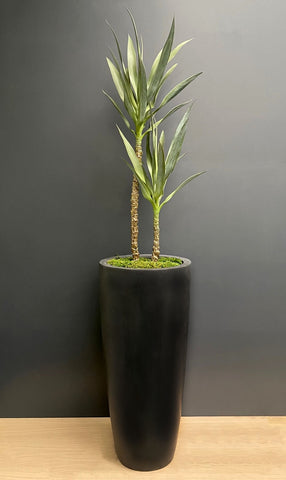 Faux Yucca Arrangement In Natural Black Fibre-stone Planter - Artificial Green